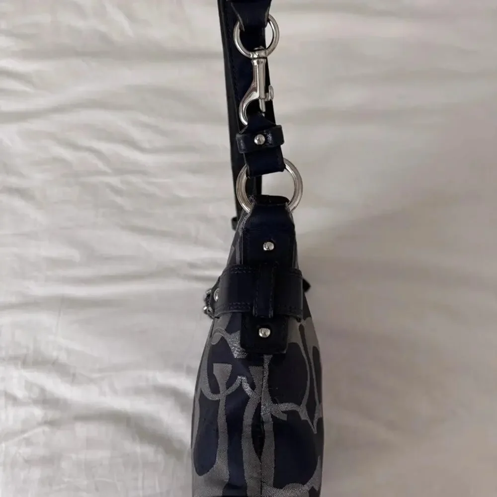 Coach Moto Optic Metallic Chain Navy Signature Jacquard
